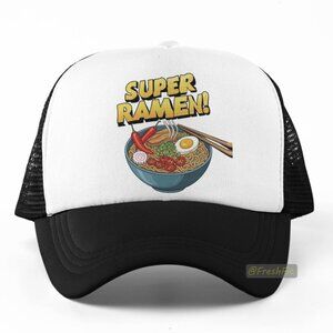 🆕Super Ramen Foam Trucker Hat Mesh Snapback Cap Black/White